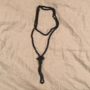 Black double wrap beaded necklace